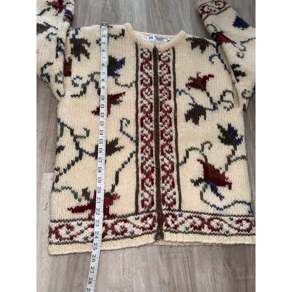 Vintage Icelandic Design 100% wool full-zip floral cardigan - size Small - Picture 9 of 11